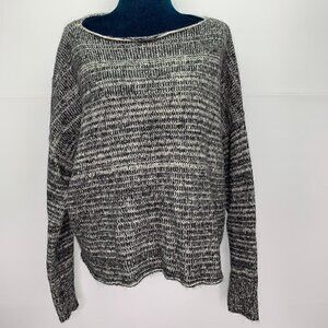Madewell Knit Sweater Medium Black Gray Heather Crop Crewneck Pullover